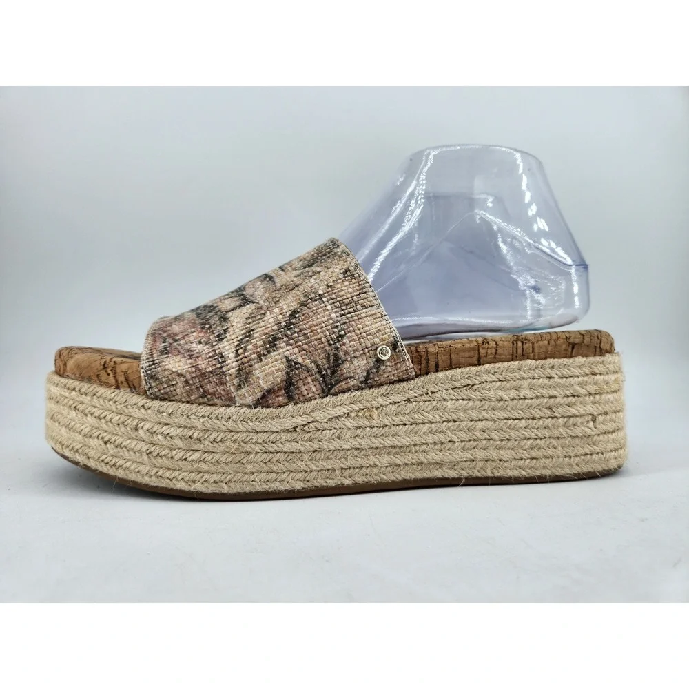 Sam Edelman Platform Espadrille Slide Sandals Womens 8.5 Tan Palm Tree Print